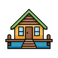 Cute water bungalow icon with simple outlined design vector