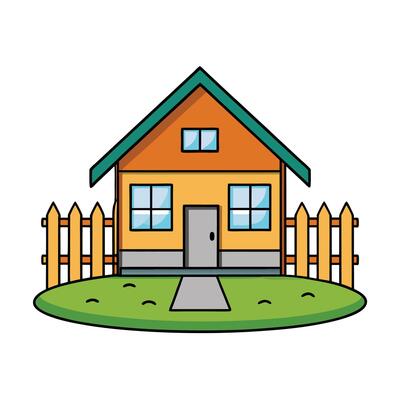 Colorful Cartoon House Illustration with Fence and Yard