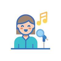 Cartoon singer with microphone and music note icon vector