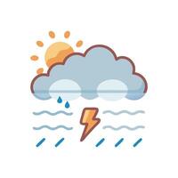 Weather icon showing rain, thunder, sun combination vector