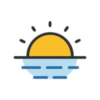 Sunrise Icon with Water Reflection on a Black Background vector