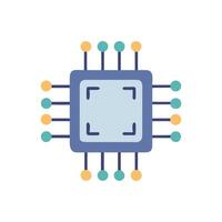 Isolated cartoon CPU chip with pins on black vector