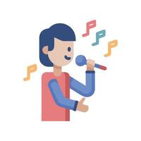 Flat Singer Holding Microphone With Musical Notes vector