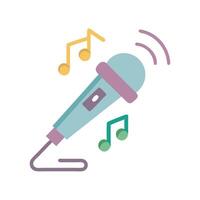 Microphone and Music Notes Cartoon on Black Background vector
