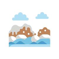 Stylized Landscape with Mountains, Water, and Clouds Graphic vector