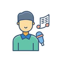 Singing talent icon with microphone and music sheet vector