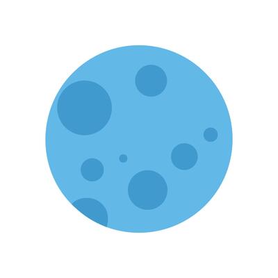 Simple Blue Moon with Craters on Black Background