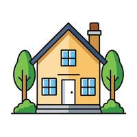 Colorful, Simple House with Trees Illustration Graphic vector