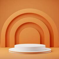 Minimalist product display with orange arches and white platform photo