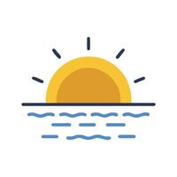 Sunset on Ocean with Simple Waves Illustration vector