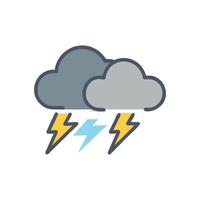 Stormy weather with clouds and lightning strikes icon vector