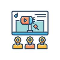 Online webinar icon with audience watching content online vector