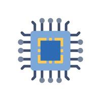 Blue and yellow stylized microprocessor computer chip icon vector
