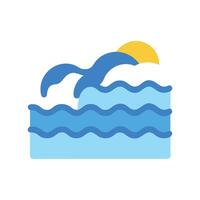 Stylized Ocean Waves with Sun on Black Background vector