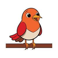 Cute Orange Bird Perched on Branch Cartoon Illustration vector