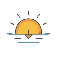 Sunset over Water Icon with Rays, Minimalist Design vector
