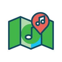Music event location pin on a map graphic vector