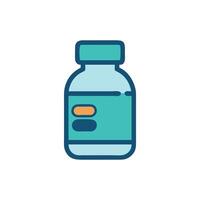 Cyan medication bottle icon against black background vector