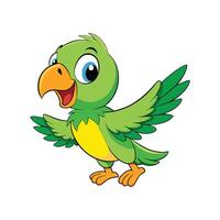 Happy Green Cartoon Parrot Character with Open Wings vector