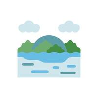 Minimalist Island with Sea, Mountains and Cloudy Sky vector