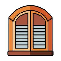 Arched Window with Shutters Illustration in Orange Color vector