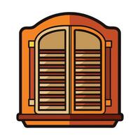 Cartoon window with shutters, retro style icon illustration vector