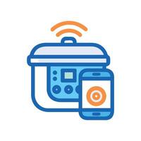 Smart pressure cooker and smartphone connection graphic icon vector
