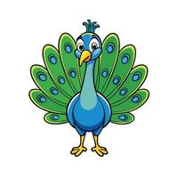 Cartoon Peacock with Feathers Displayed, Elegant and Colorful vector