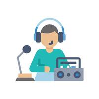 Podcast host icon with microphone and recording equipment vector