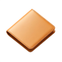 Tan leather wallet, closed, isometric view. png