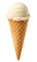 A single scoop of vanilla ice cream in a waffle cone. png