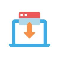 Laptop with arrow down icon indicating downloading process vector