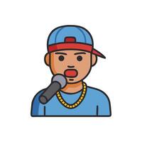 Rapper singing into microphone with hat and chain vector