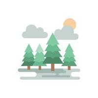 Cartoon Forest Scene with Trees, Clouds, and Sun vector