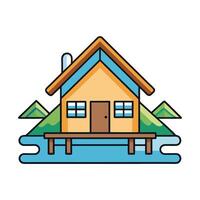 Cute cabin on stilts illustration in lake setting vector