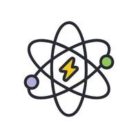 Atom icon with lightning bolt energy and science vector