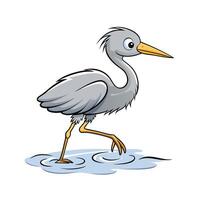 Cartoon Heron Wading in Water, Cute Bird Illustration vector