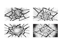 four different types of cracks in a window vector