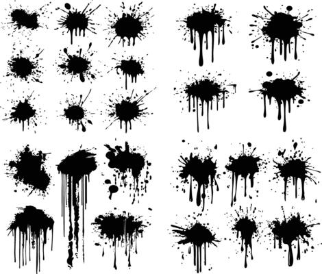 set of black ink splashes