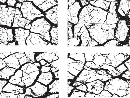 four different black and white cracks on a white background