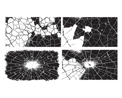 four different images of cracked glass
