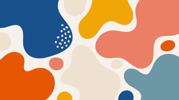Minimal abstract background with organic fluid shapes in soft earth tones, featuring blue, orange, beige, yellow, and coral elements in a modern, playful design vector