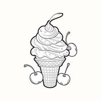 Ice cream with cherries and whipped cream in a waffle cone vector