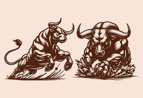 Bull and buffalo. illustration for t-shirt or other uses. vector