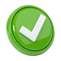 Green checkmark button, 3D rendering png