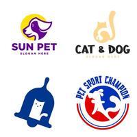 Pet set logo design template. Cat and dog logo set template vector