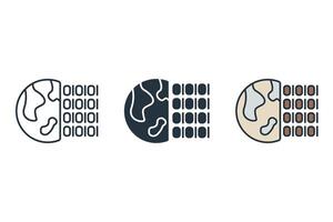 digital world icons set Flat style design vector