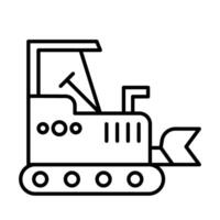 Black and white outline drawing of a bulldozer vector