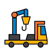 A truck with a crane on it and a crane on the back filled icon vector