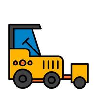 A construction vehicle with a yellow and blue color filled icon vector